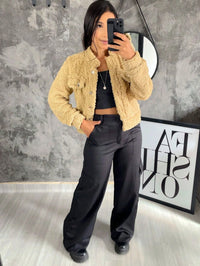 Casaco Teddy Jaqueta Curta Carneiro Com Botão inverno Moda Super Envio !!