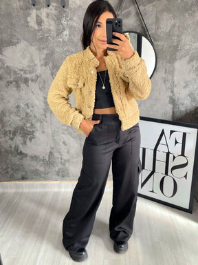 Casaco Teddy Jaqueta Curta Carneiro Com Botão inverno Moda Super Envio !!