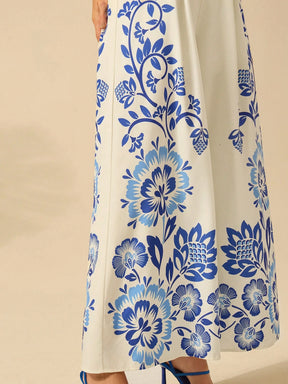 CAJUNI Macaquinho Feminino com Estampa Floral Tropical Boho, Alça e Perna Larga, Casual, Para Praia e Férias, Amarelo/Verde/Damasco