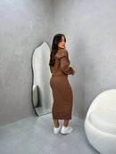 2 Peças - Vestido Longo Feminino com Alcinha e Casaco – Tecido Anarruga Elegante
