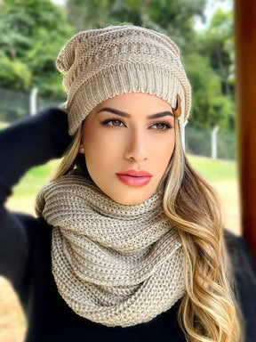 Vendedor IndicadoConjunto Tricot Gorro Cachecol Infinito Macio Lã Tendencia Inverno Moda