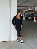 2 Peças - Vestido Longo Feminino com Alcinha e Casaco – Tecido Anarruga Elegante
