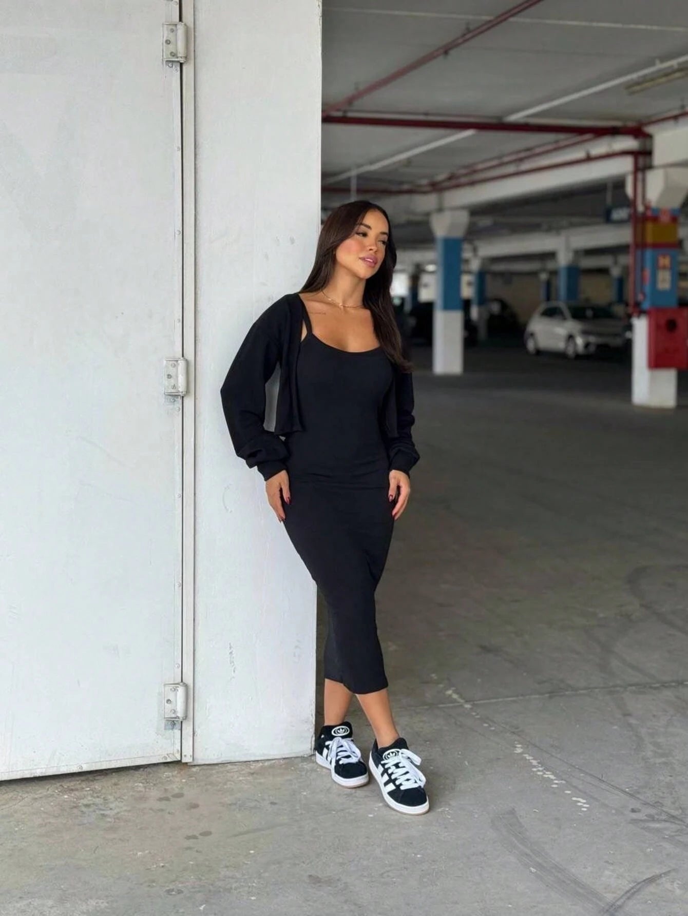 2 Peças - Vestido Longo Feminino com Alcinha e Casaco – Tecido Anarruga Elegante

