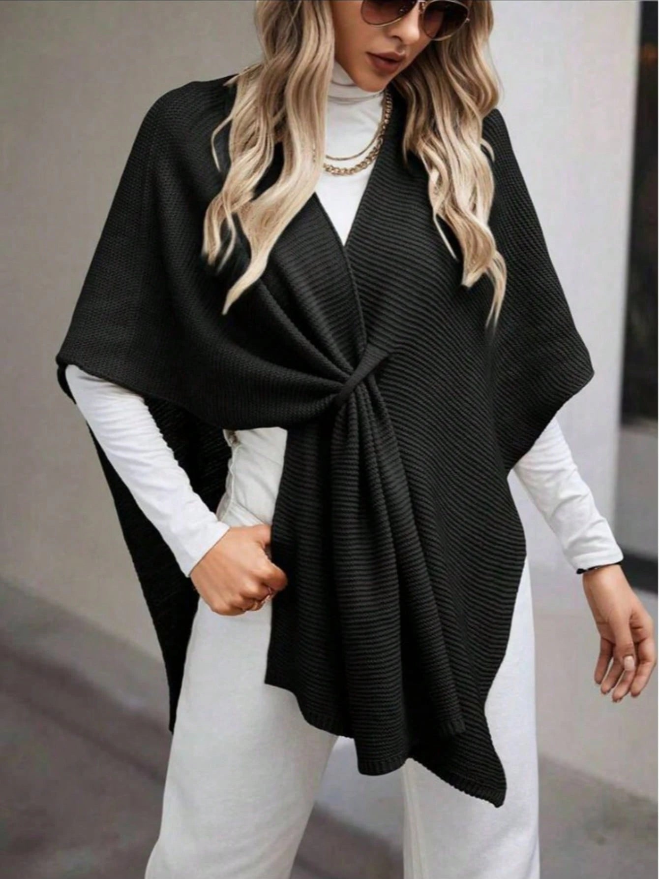 Vendedor IndicadoCapa Tricot Colete Poncho Kimono Feminino estiloso