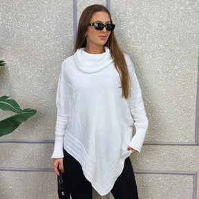 Vendedor IndicadoPoncho Feminino Bico Mousse Tricot Liso Gola Alta Casaco Lã Inverno