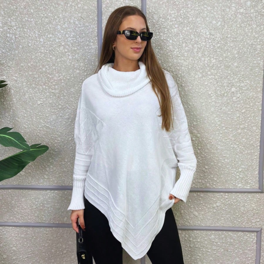 Vendedor IndicadoPoncho Feminino Bico Mousse Tricot Liso Gola Alta Casaco Lã Inverno