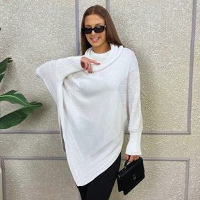Vendedor IndicadoPoncho Feminino Bico Mousse Tricot Liso Gola Alta Casaco Lã Inverno