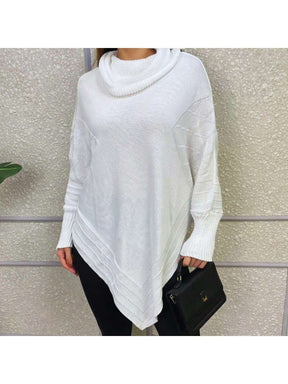 Vendedor IndicadoPoncho Feminino Bico Mousse Tricot Liso Gola Alta Casaco Lã Inverno