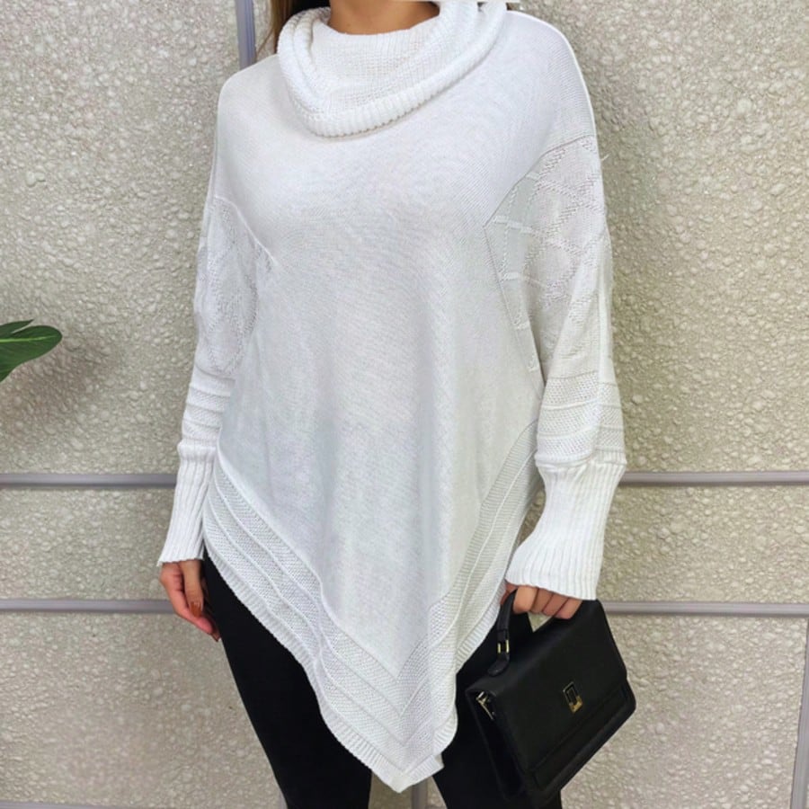 Vendedor IndicadoPoncho Feminino Bico Mousse Tricot Liso Gola Alta Casaco Lã Inverno