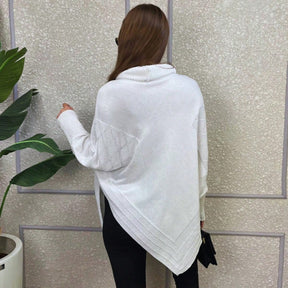Vendedor IndicadoPoncho Feminino Bico Mousse Tricot Liso Gola Alta Casaco Lã Inverno