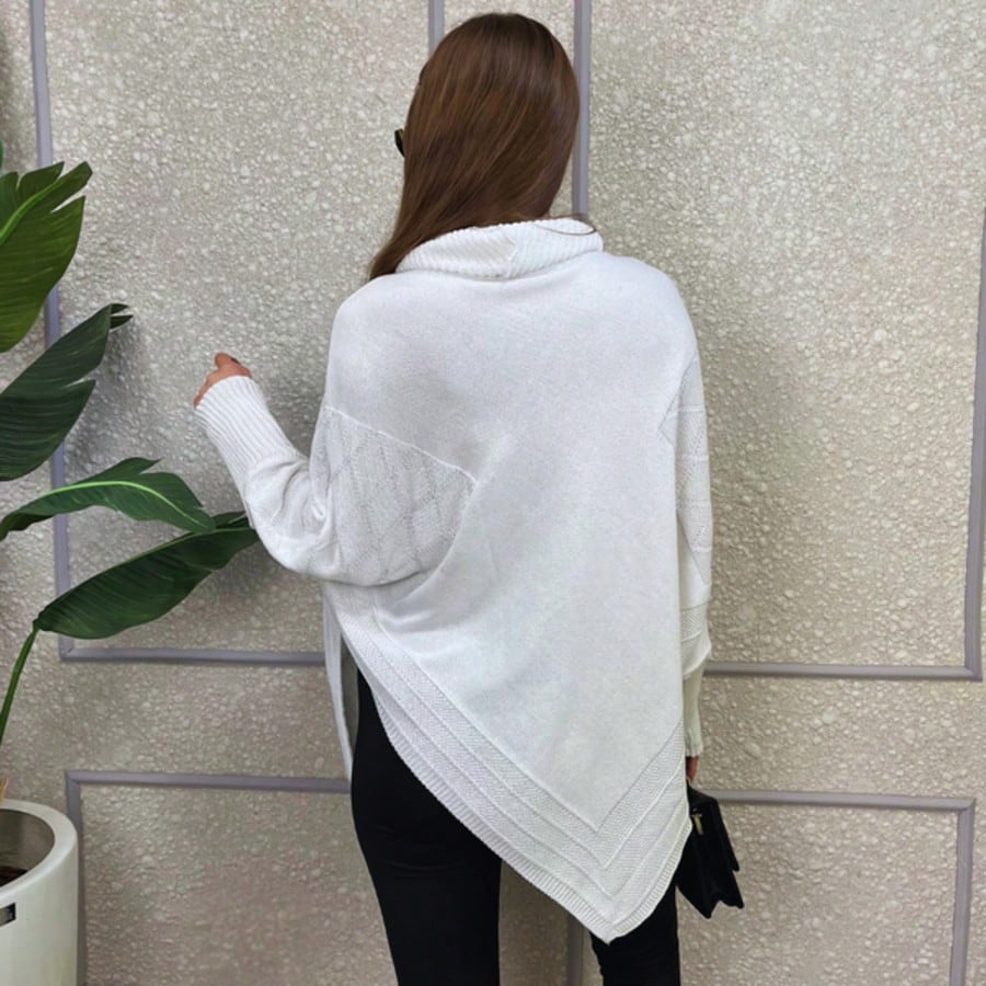 Vendedor IndicadoPoncho Feminino Bico Mousse Tricot Liso Gola Alta Casaco Lã Inverno