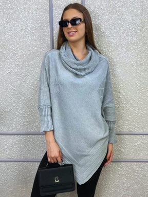 Vendedor IndicadoPoncho Feminino Bico Mousse Tricot Liso Gola Alta Casaco Lã Inverno