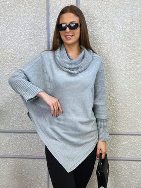 Vendedor IndicadoPoncho Feminino Bico Mousse Tricot Liso Gola Alta Casaco Lã Inverno