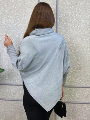 Vendedor IndicadoPoncho Feminino Bico Mousse Tricot Liso Gola Alta Casaco Lã Inverno