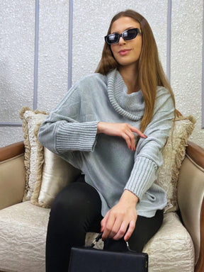 Vendedor IndicadoPoncho Feminino Bico Mousse Tricot Liso Gola Alta Casaco Lã Inverno