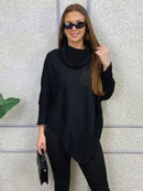 Vendedor IndicadoPoncho Feminino Bico Mousse Tricot Liso Gola Alta Casaco Lã Inverno