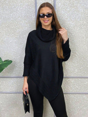 Vendedor IndicadoPoncho Feminino Bico Mousse Tricot Liso Gola Alta Casaco Lã Inverno