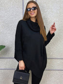 Vendedor IndicadoPoncho Feminino Bico Mousse Tricot Liso Gola Alta Casaco Lã Inverno