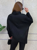 Vendedor IndicadoPoncho Feminino Bico Mousse Tricot Liso Gola Alta Casaco Lã Inverno