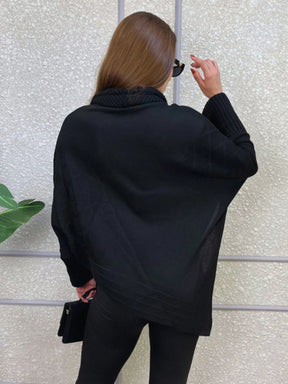 Vendedor IndicadoPoncho Feminino Bico Mousse Tricot Liso Gola Alta Casaco Lã Inverno