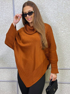 Vendedor IndicadoPoncho Feminino Bico Mousse Tricot Liso Gola Alta Casaco Lã Inverno