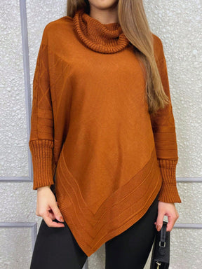 Vendedor IndicadoPoncho Feminino Bico Mousse Tricot Liso Gola Alta Casaco Lã Inverno
