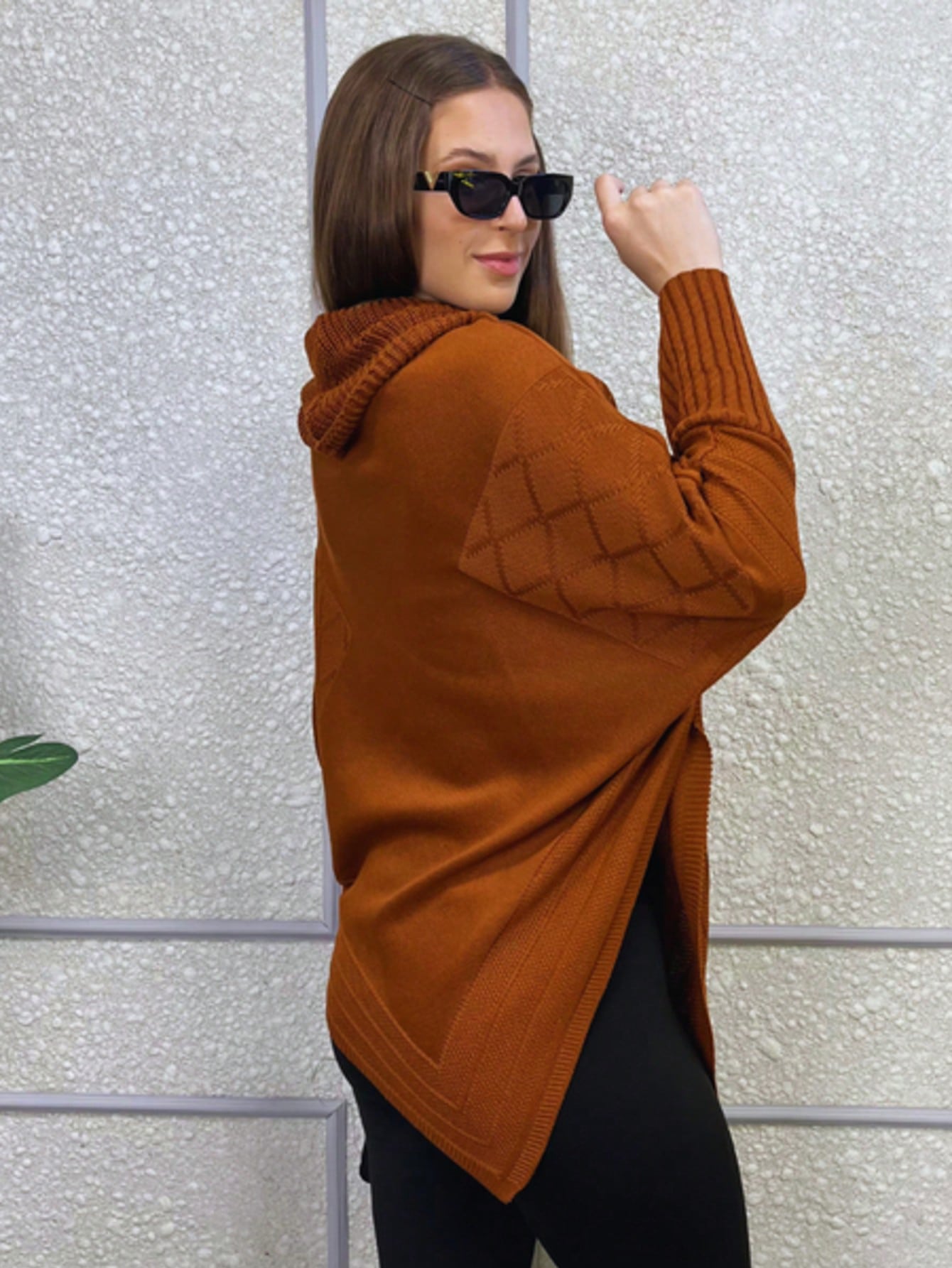 Vendedor IndicadoPoncho Feminino Bico Mousse Tricot Liso Gola Alta Casaco Lã Inverno