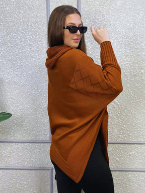 Vendedor IndicadoPoncho Feminino Bico Mousse Tricot Liso Gola Alta Casaco Lã Inverno