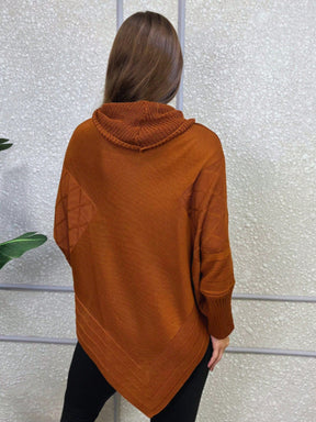 Vendedor IndicadoPoncho Feminino Bico Mousse Tricot Liso Gola Alta Casaco Lã Inverno