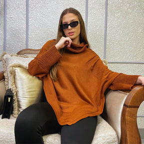 Vendedor IndicadoPoncho Feminino Bico Mousse Tricot Liso Gola Alta Casaco Lã Inverno