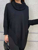 Vendedor IndicadoPoncho Feminino Bico Mousse Tricot Liso Gola Alta Casaco Lã Inverno
