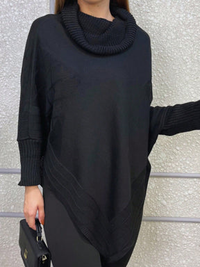 Vendedor IndicadoPoncho Feminino Bico Mousse Tricot Liso Gola Alta Casaco Lã Inverno
