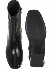 GiGiL Bota Feminina GiGiL Bico Quadrado Salto Bloco Médio Cano Curto Verniz Casual Clássica Elegante Confortável
