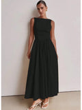 Vestido Longo Feminino Slim com Costas Nuas – Decote Redondo, Sofisticado e Confortável 