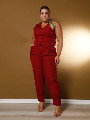 Vendedor Indicado
Conjunto De Alfaiataria Feminino Colete + Calça Moda Casual/Social Plus