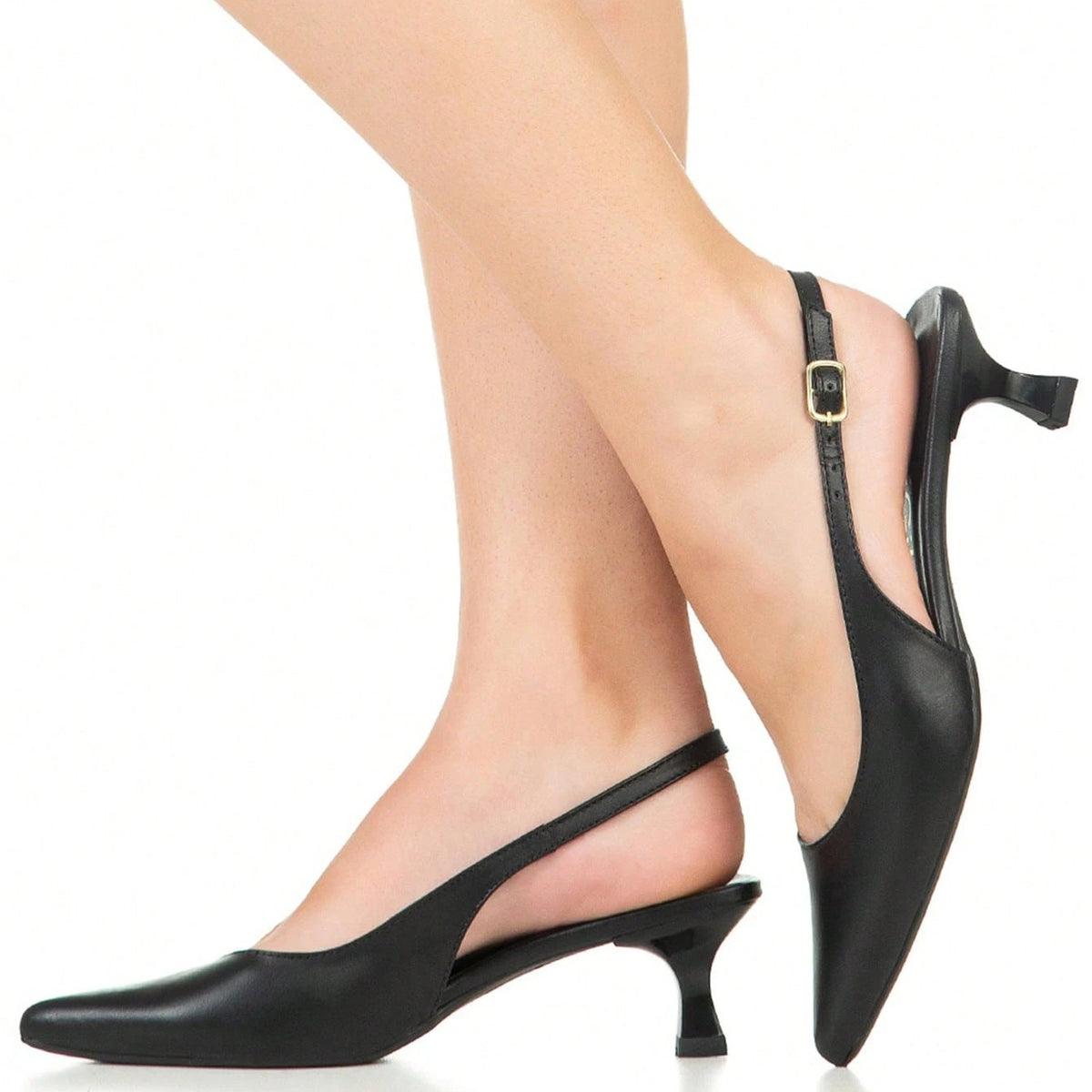 Sapato Feminino Scarpin Slingback Bico Afinado Salto Baixo Clássico Elegante