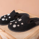 Clog Sapato Feminino Mule Babuche Camurça Com Detalhes Prata Estilo Conforto Elegância Anatômico Sandália