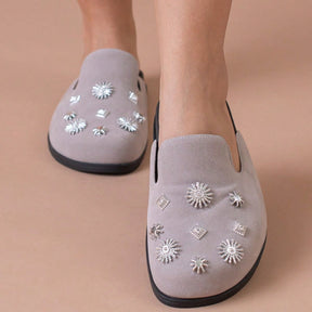 Clog Sapato Feminino Mule Babuche Camurça Com Detalhes Prata Estilo Conforto Elegância Anatômico Sandália