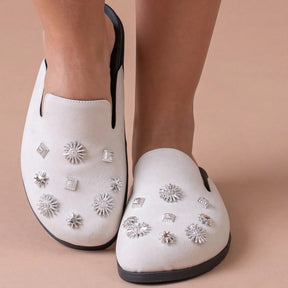 Clog Sapato Feminino Mule Babuche Camurça Com Detalhes Prata Estilo Conforto Elegância Anatômico Sandália