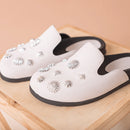 Clog Sapato Feminino Mule Babuche Camurça Com Detalhes Prata Estilo Conforto Elegância Anatômico Sandália