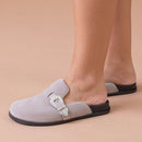Clog Feminino Sapato Mule Babuche Camurça Com Fivela Estilo e Conforto para o Dia a Dia Elegância Anatômico