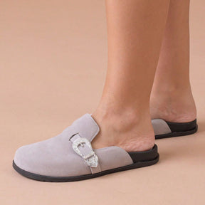 Clog Feminino Sapato Mule Babuche Camurça Com Fivela Estilo e Conforto para o Dia a Dia Elegância Anatômico