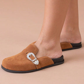 Clog Feminino Sapato Mule Babuche Camurça Com Fivela Estilo e Conforto para o Dia a Dia Elegância Anatômico