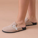 Clog Feminino Sapato Mule Babuche Camurça Com Fivela Estilo e Conforto para o Dia a Dia Elegância Anatômico