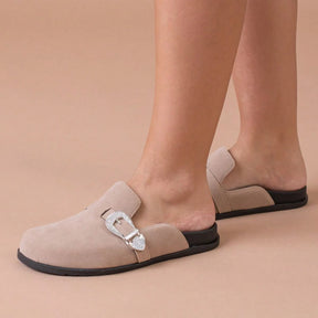 Clog Feminino Sapato Mule Babuche Camurça Com Fivela Estilo e Conforto para o Dia a Dia Elegância Anatômico