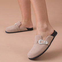 Clog Feminino Sapato Mule Babuche Camurça Com Fivela Estilo e Conforto para o Dia a Dia Elegância Anatômico