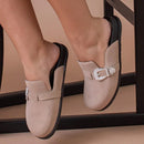 Clog Feminino Sapato Mule Babuche Camurça Com Fivela Estilo e Conforto para o Dia a Dia Elegância Anatômico