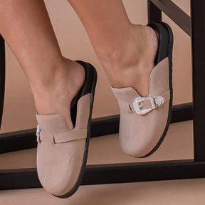 Clog Feminino Sapato Mule Babuche Camurça Com Fivela Estilo e Conforto para o Dia a Dia Elegância Anatômico
