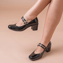 Scarpin Feminino Mary Jany Salto Bloco e Bico Quadrado Retrô