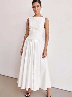 Vestido Longo Feminino Slim com Costas Nuas – Decote Redondo, Sofisticado e Confortável 